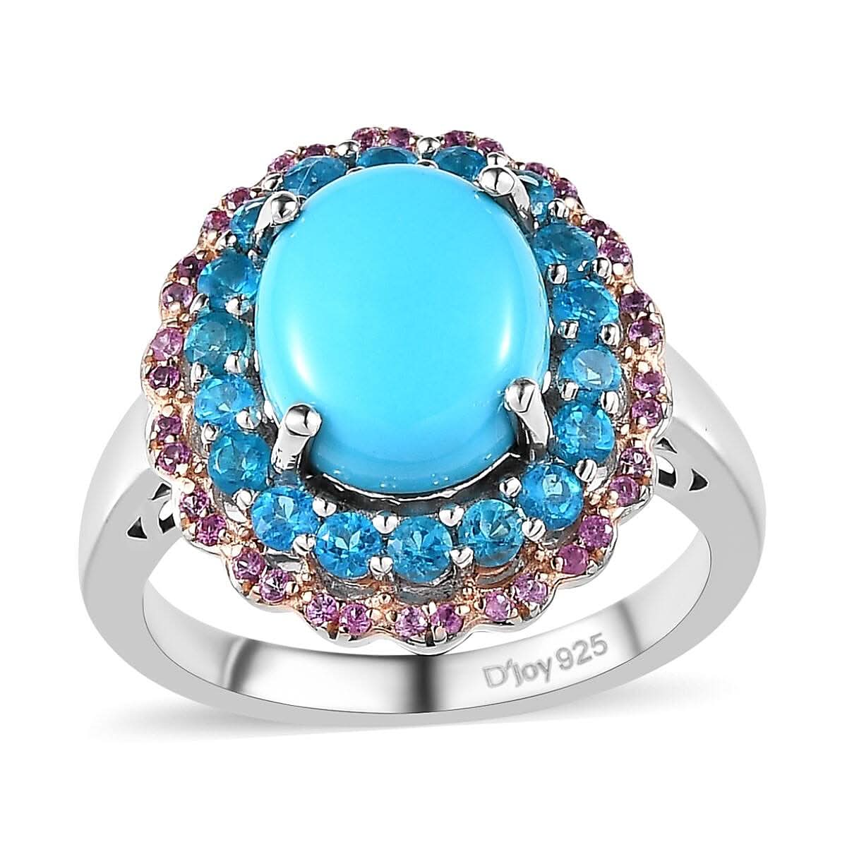 Premium Sleeping Beauty Turquoise and Multi Gemstone Ring in Platinum Over Sterling Silver (Size 10.0) 4.00 ctw
