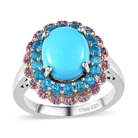 Premium Sleeping Beauty Turquoise and Multi Gemstone Ring in Platinum Over Sterling Silver (Size 10.0) 4.00 ctw