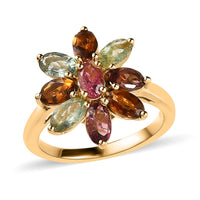 Multi-Tourmaline Floral Ring in Vermeil YG Over Sterling Silver (Size 10.0) 2.10 ctw