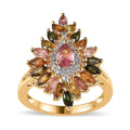 Multi-Tourmaline and White Zircon Floral Sparkle Ring in Vermeil Yellow Gold Over Sterling Silver (Size 10.0) 2.25 ctw - Sticky add to cart bar