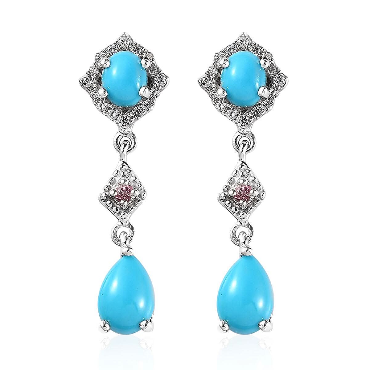 Sleeping Beauty Turquoise and Multi Gemstone Drop Earrings in Platinum Over Sterling Silver 2.50 ctw