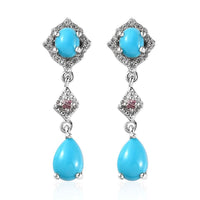 Sleeping Beauty Turquoise and Multi Gemstone Drop Earrings in Platinum Over Sterling Silver 2.50 ctw
