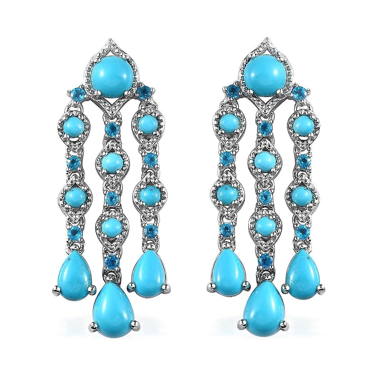 Sleeping Beauty Turquoise and Malgache Neon Apatite Dangling Earrings in Platinum Over Sterling Silver 6.00 ctw