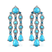 Sleeping Beauty Turquoise and Malgache Neon Apatite Dangling Earrings in Platinum Over Sterling Silver 6.00 ctw