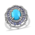 Sleeping Beauty Turquoise and Multi Gemstone Floral Ring in Platinum Over Sterling Silver (Size 10.0) 3.25 ctw - Sticky add to cart bar