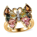 Multi-Tourmaline and White Zircon Butterfly Ring in Vermeil Yellow Gold Over Sterling Silver (Size 10.0) 1.60 ctw - Sticky add to cart bar