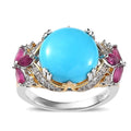 Sleeping Beauty Turquoise and Multi Gemstone Ring in Vermeil YG and Platinum Over Sterling Silver 6.10 ctw - Sticky add to cart bar