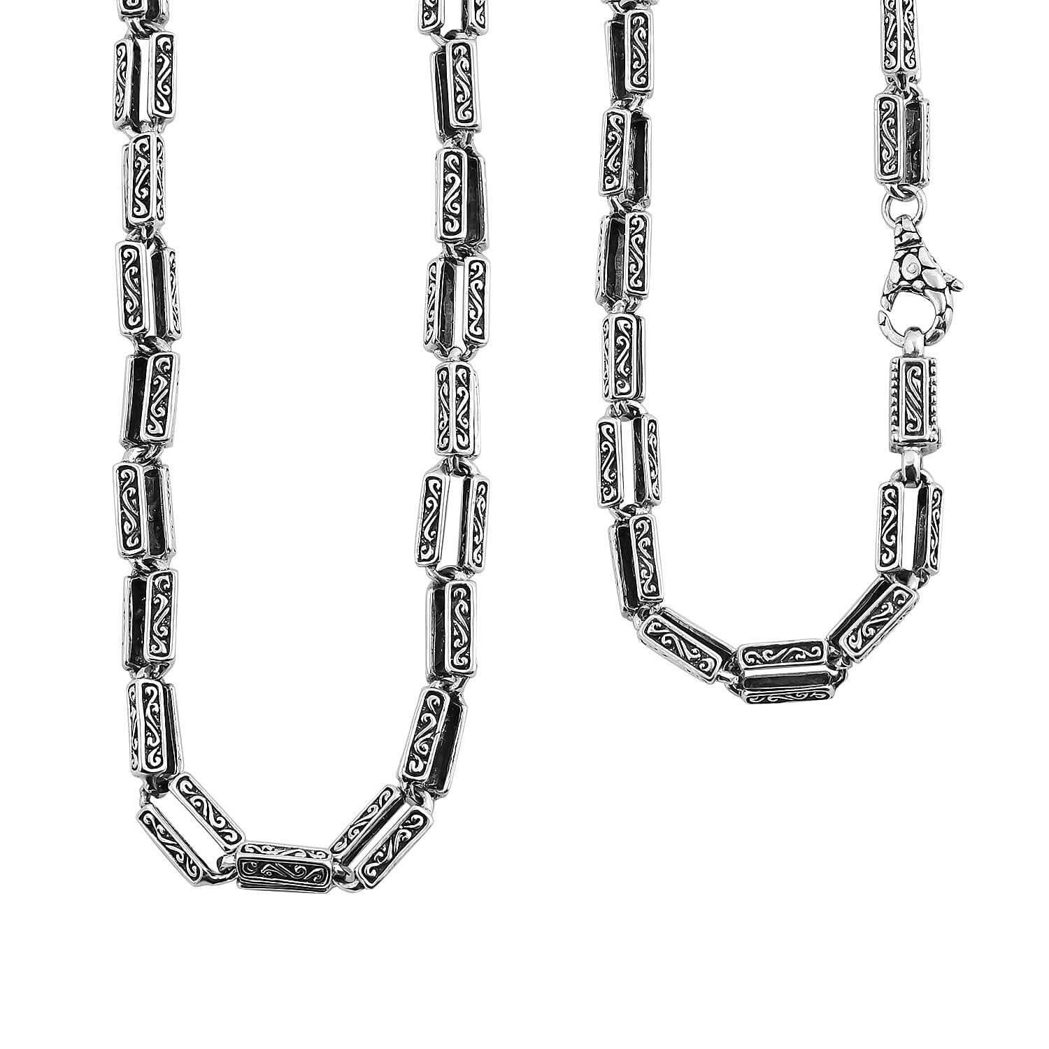 TLV Bali Legacy Sterling Silver Engraved Rectangular Link Chain Necklace (22 Inches) (50.85 g)