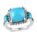 Sleeping Beauty Turquoise, Multi Gemstone Halo Ring in Platinum Over Sterling Silver (Size 10.0) 5.25 ctw - Sticky add to cart bar