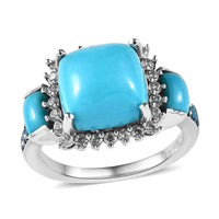 Sleeping Beauty Turquoise, Multi Gemstone Halo Ring in Platinum Over Sterling Silver (Size 10.0) 5.25 ctw