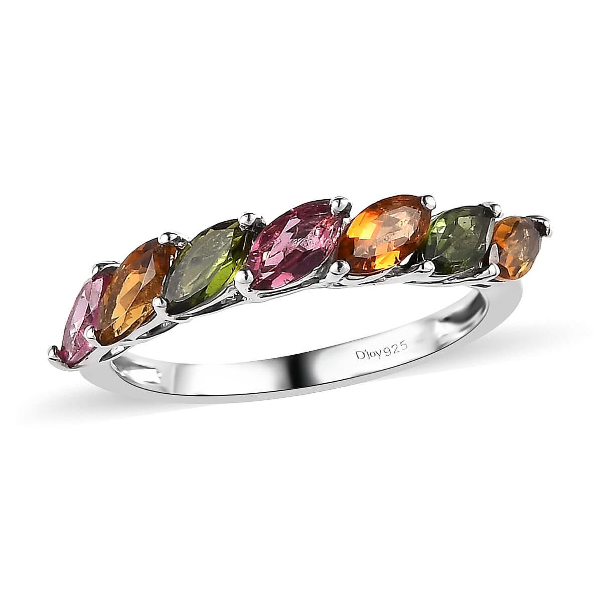 Multi-Tourmaline 7 Stone Ring in Platinum Over Sterling Silver (Size 10.0) 1.65 ctw
