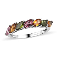 Multi-Tourmaline 7 Stone Ring in Platinum Over Sterling Silver (Size 10.0) 1.65 ctw