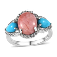 Oregon Sunrise Peach Opal and Multi Gemstone Ring in Platinum Over Sterling Silver 7.85 ctw