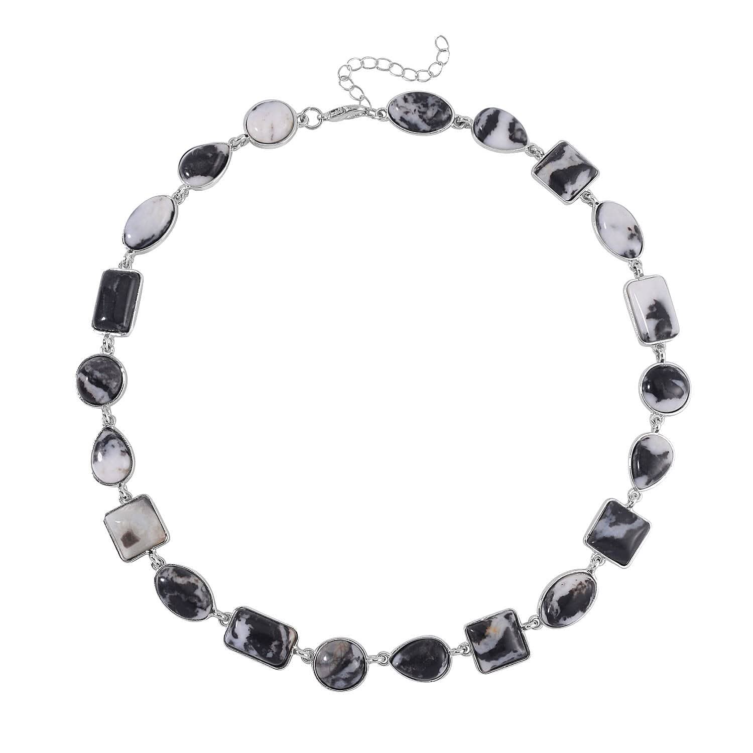 TLV Grey Zebra Jasper Necklace (18-20 Inches) in Silvertone 160.00 ctw