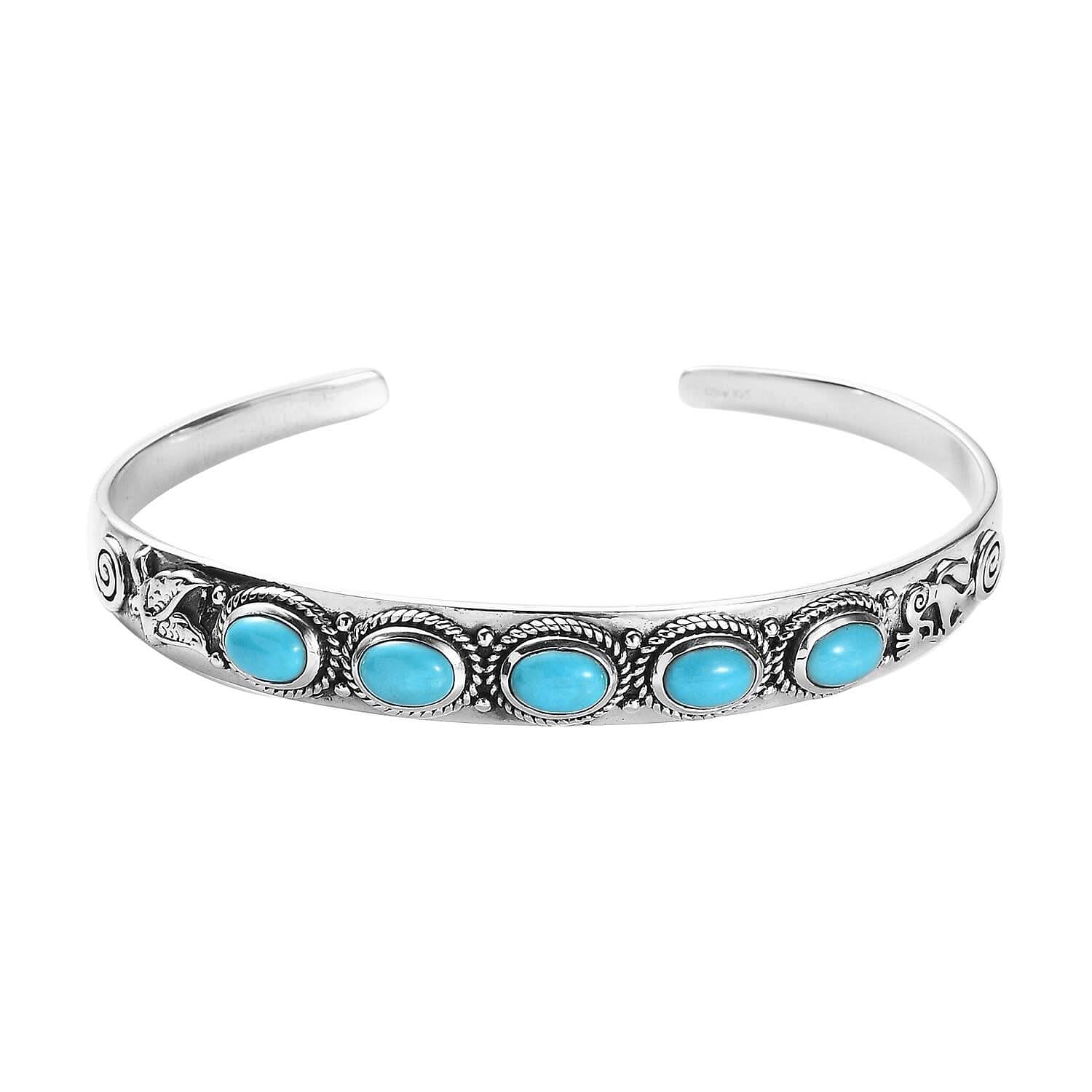 D'Joy Artisan Crafted Sleeping Beauty Turquoise Cuff Bracelet in Sterling Silver (7.25 in) 3.50 ctw