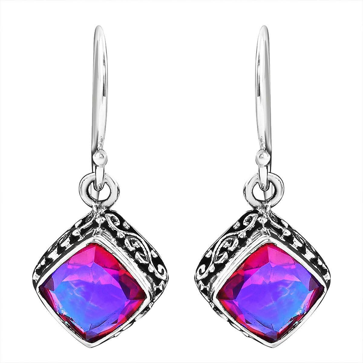 Doorbuster Bali Legacy Volcanic Color Quartz Dangle Earrings in Sterling Silver 5.50 ctw