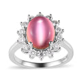 Aurora Moonstone, Moissanite Sunburst Ring in Platinum Over Sterling Silver (Size 10.0) 5.00 ctw - Sticky add to cart bar