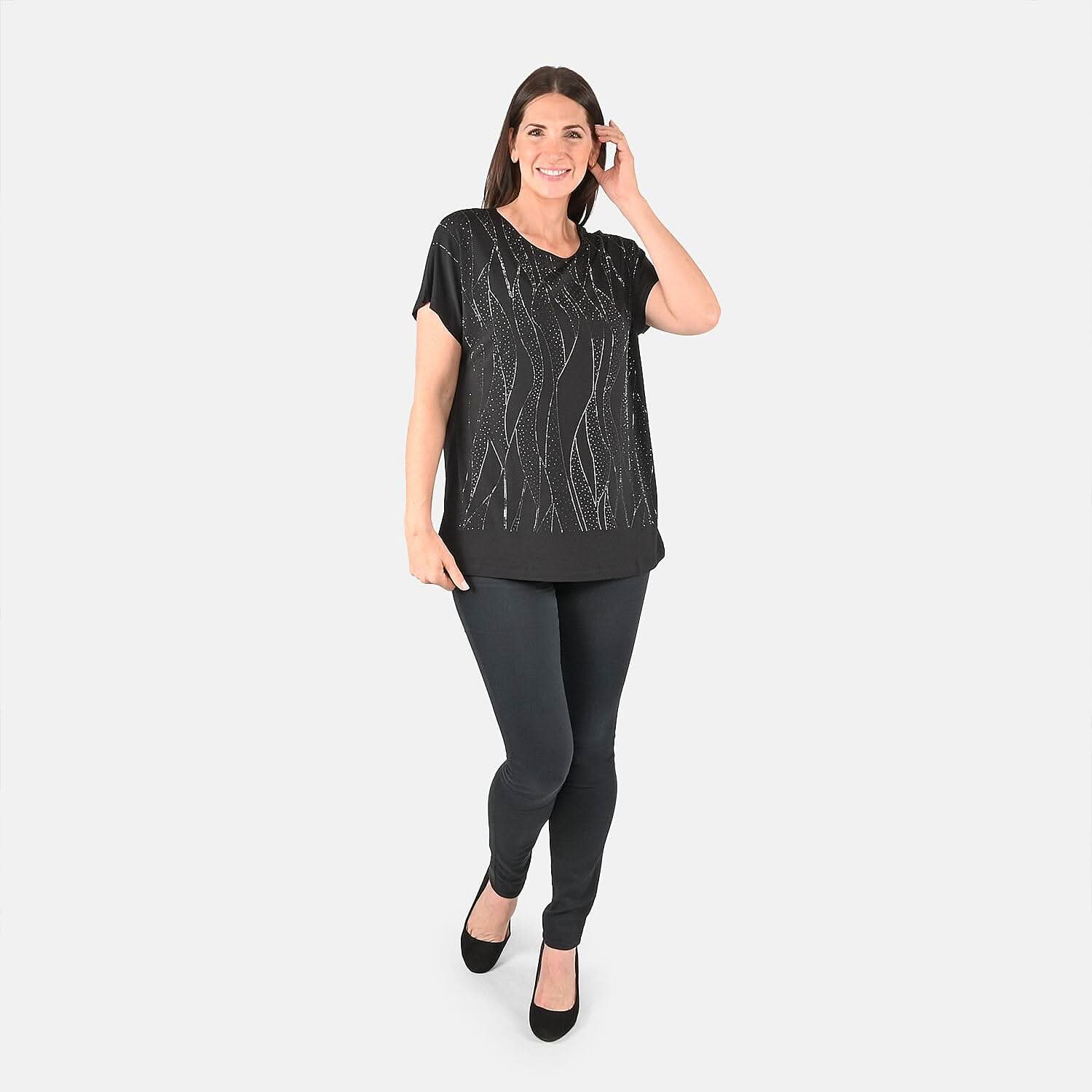Tamsy Black Color Stylish Jewel Wave Design Women's Top - One Size Missy