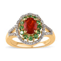 Mexican Cherry Fire Opal and Multi Gemstone Floral Ring in Vermeil Yellow Gold Over Sterling Silver 1.40 ctw - Sticky add to cart bar