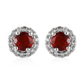 Mexican Cherry Fire Opal and White Zircon Halo Stud Earrings in Platinum Over Sterling Silver 0.70 ctw - Sticky add to cart bar