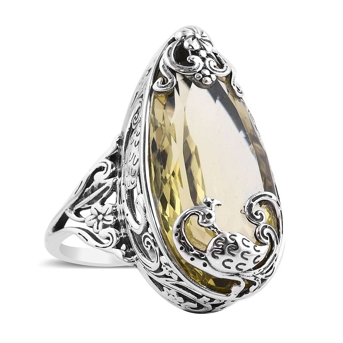 Doorbuster Bali Legacy Caribbean Quartz Peacock Ring in Sterling Silver (Size 10.0) 26.25 ctw