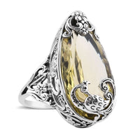 Doorbuster Bali Legacy Caribbean Quartz Peacock Ring in Sterling Silver (Size 10.0) 26.25 ctw