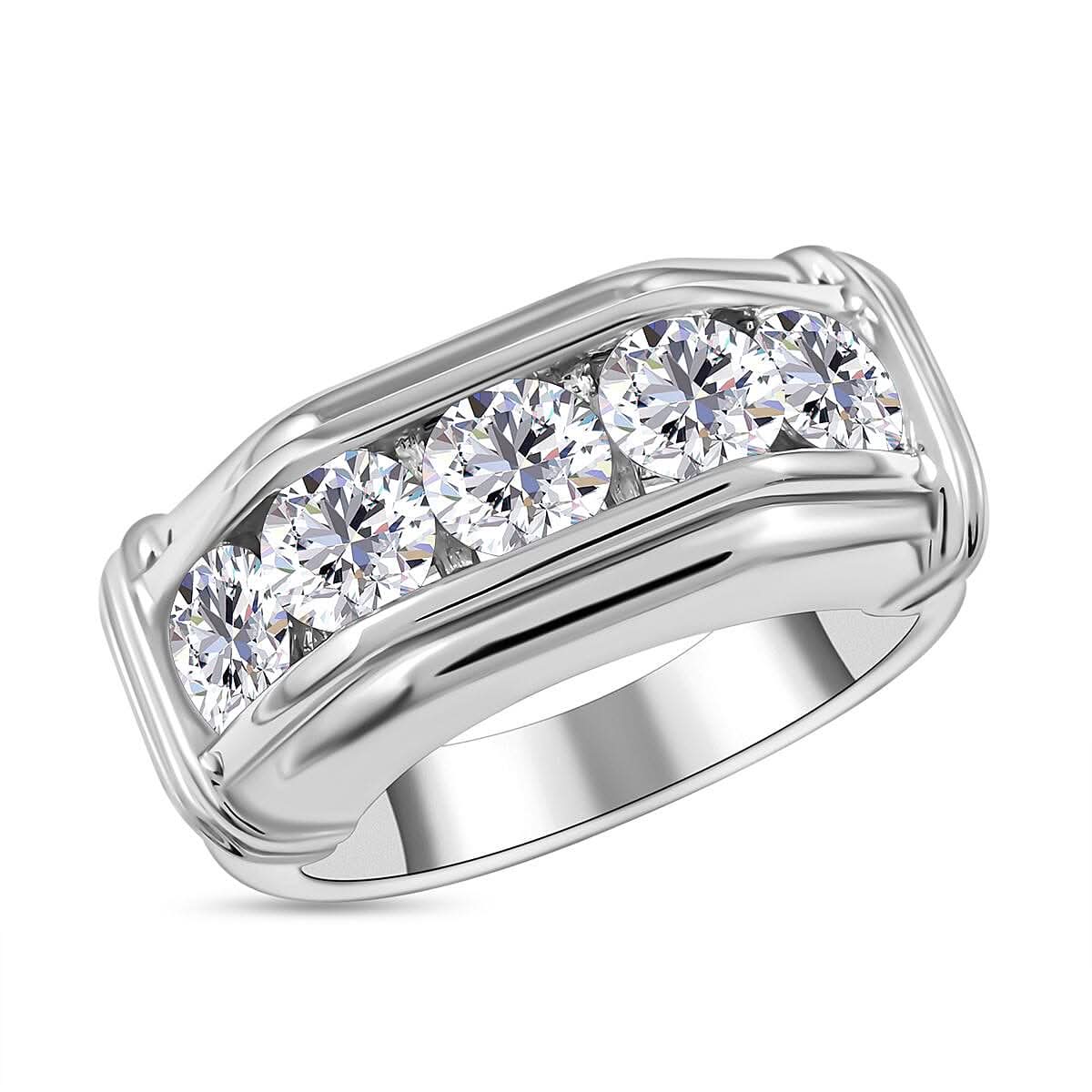 Moissanite Ring in Rhodium Over Sterling Silver (Size 10.0) 2.15 ctw