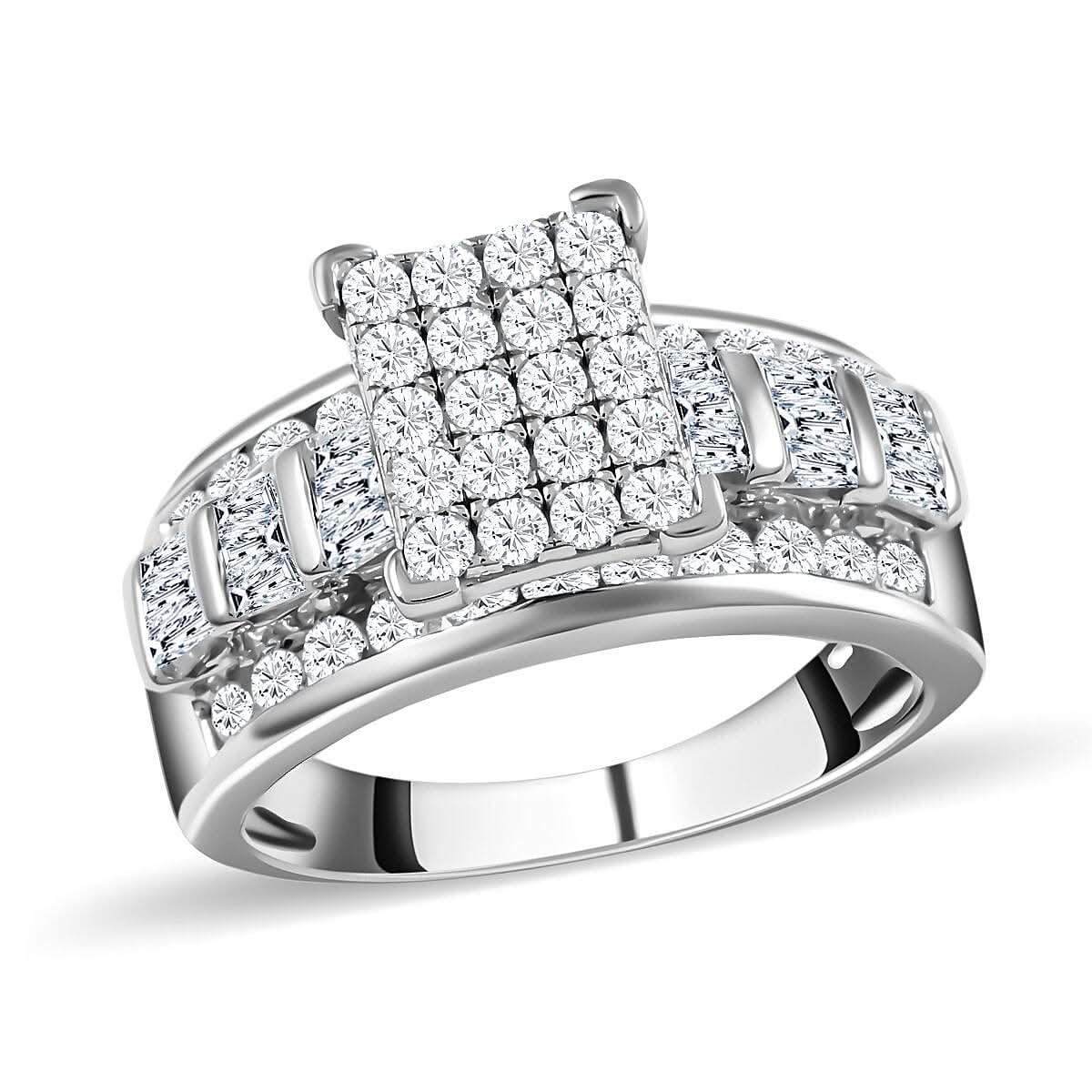 Moissanite Ring in Rhodium Over Sterling Silver (Size 10.0) 1.50 ctw