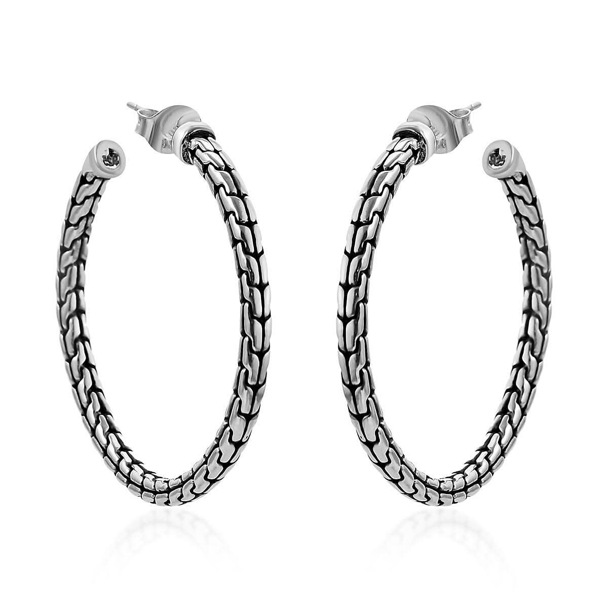 Doorbuster Bali Legacy Sterling Silver Borobudur Hoop Earrings 9 Grams