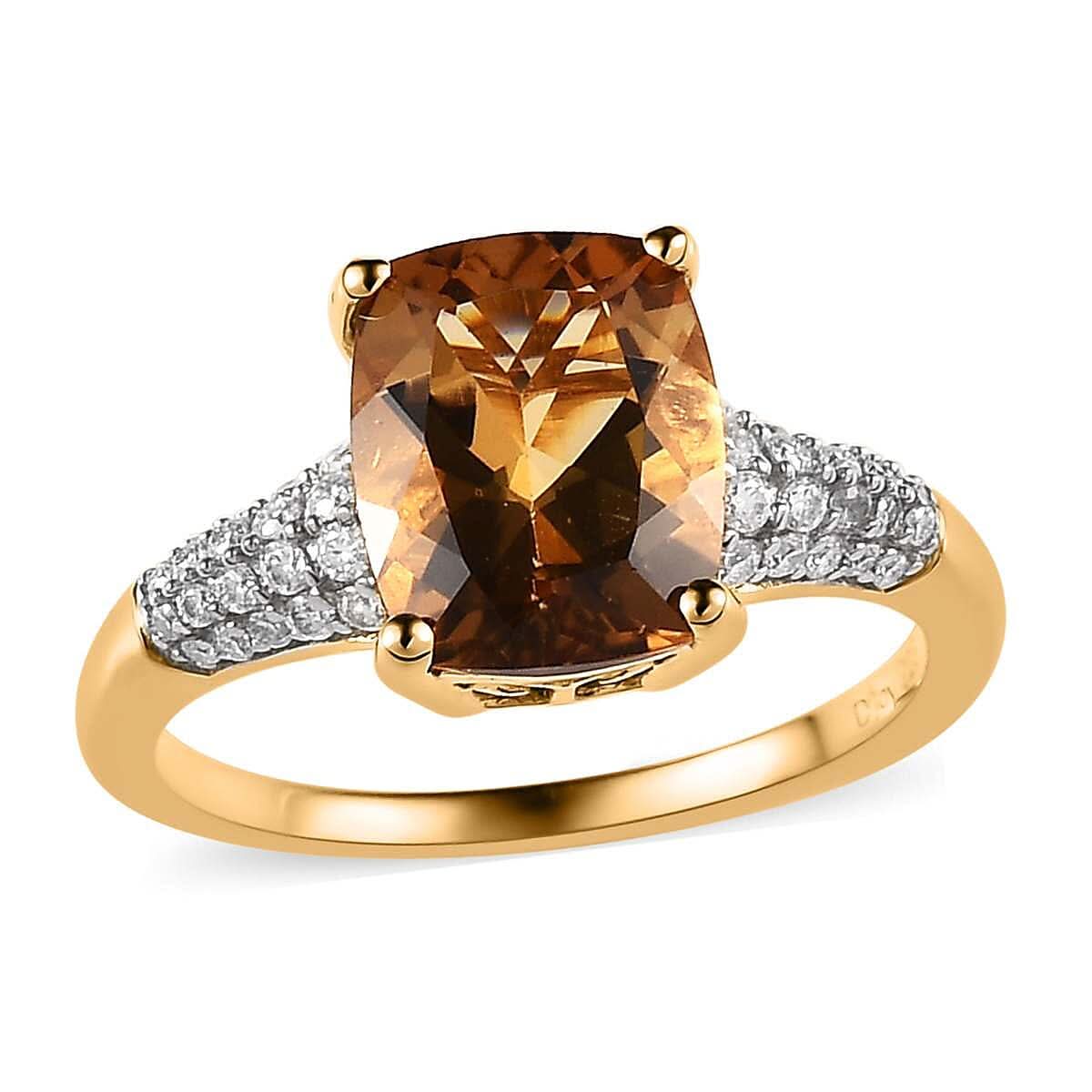 Golden Scapolite, Moissanite Ring in Vermeil YG Over Sterling Silver (Size 10.0) 3.00 ctw