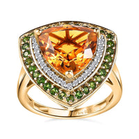 Serra Gaucha Citrine, Multi Gemstone Double Halo Ring in Vermeil YG Over Sterling Silver (Size 10.0) 5.10 ctw