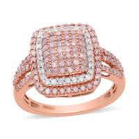 Natural Pink and White Diamond Ring in Vermeil Rose Gold Over Sterling Silver 1.00 ctw