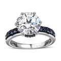 Doorbuster Moissanite and Blue Sapphire Ring in Platinum Over Sterling Silver (Size 10.0) 5.25 ctw - Sticky add to cart bar