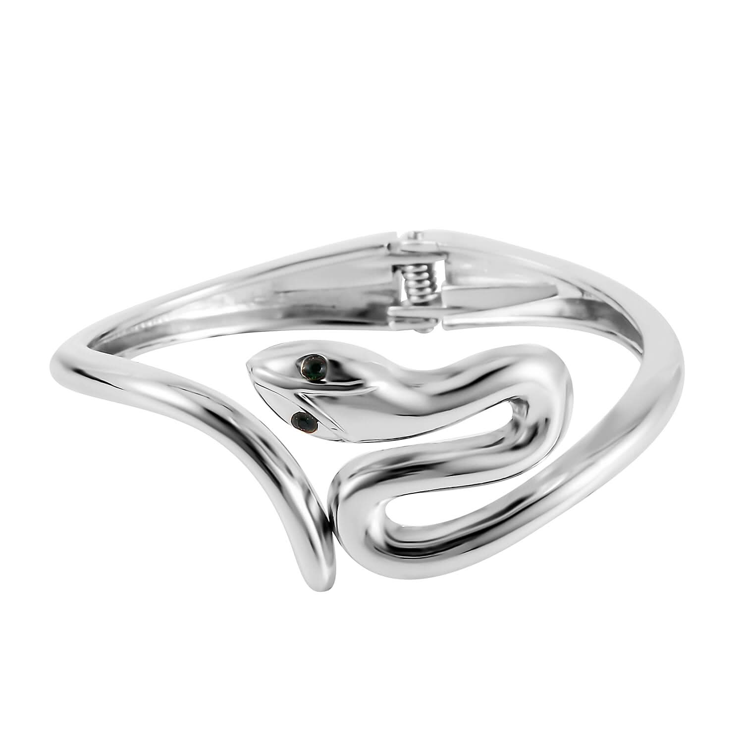 Doorbuster Green Austrian Crystal Snake Bangle Bracelet in Silvertone (7.0 in)