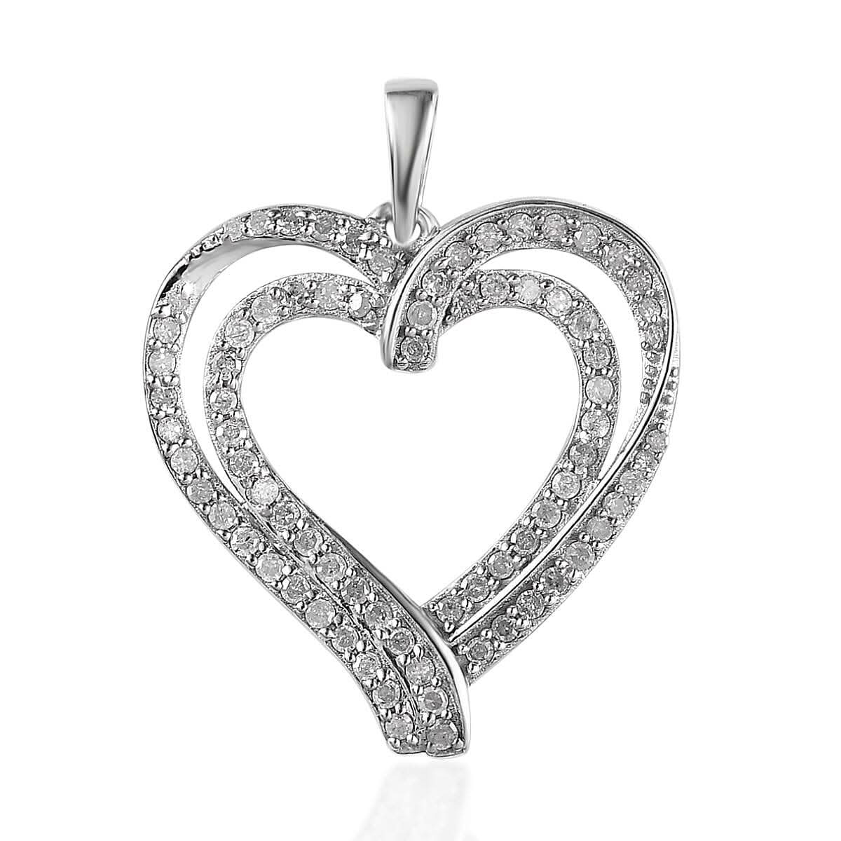 White Diamond Heart Pendant in Rhodium Over Sterling Silver 0.75 ctw