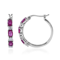 Premium Montepuez Ruby and Moissanite Hoop Earrings in Platinum Over Sterling Silver 2.10 ctw