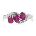 Premium Montepuez Ruby, White Zircon 3 Stone Bypass Ring in Platinum Over Sterling Silver (Size 10.0) 1.65 ctw - Sticky add to cart bar