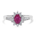 Premium Montepuez Ruby and Moissanite Sunburst Ring in Platinum Over Sterling Silver 0.90 ctw - Sticky add to cart bar