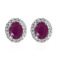 Premium Montepuez Ruby and White Zircon Halo Stud Earrings in Sterling Silver 1.15 ctw - Sticky add to cart bar
