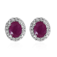 Premium Montepuez Ruby and White Zircon Halo Stud Earrings in Sterling Silver 1.15 ctw