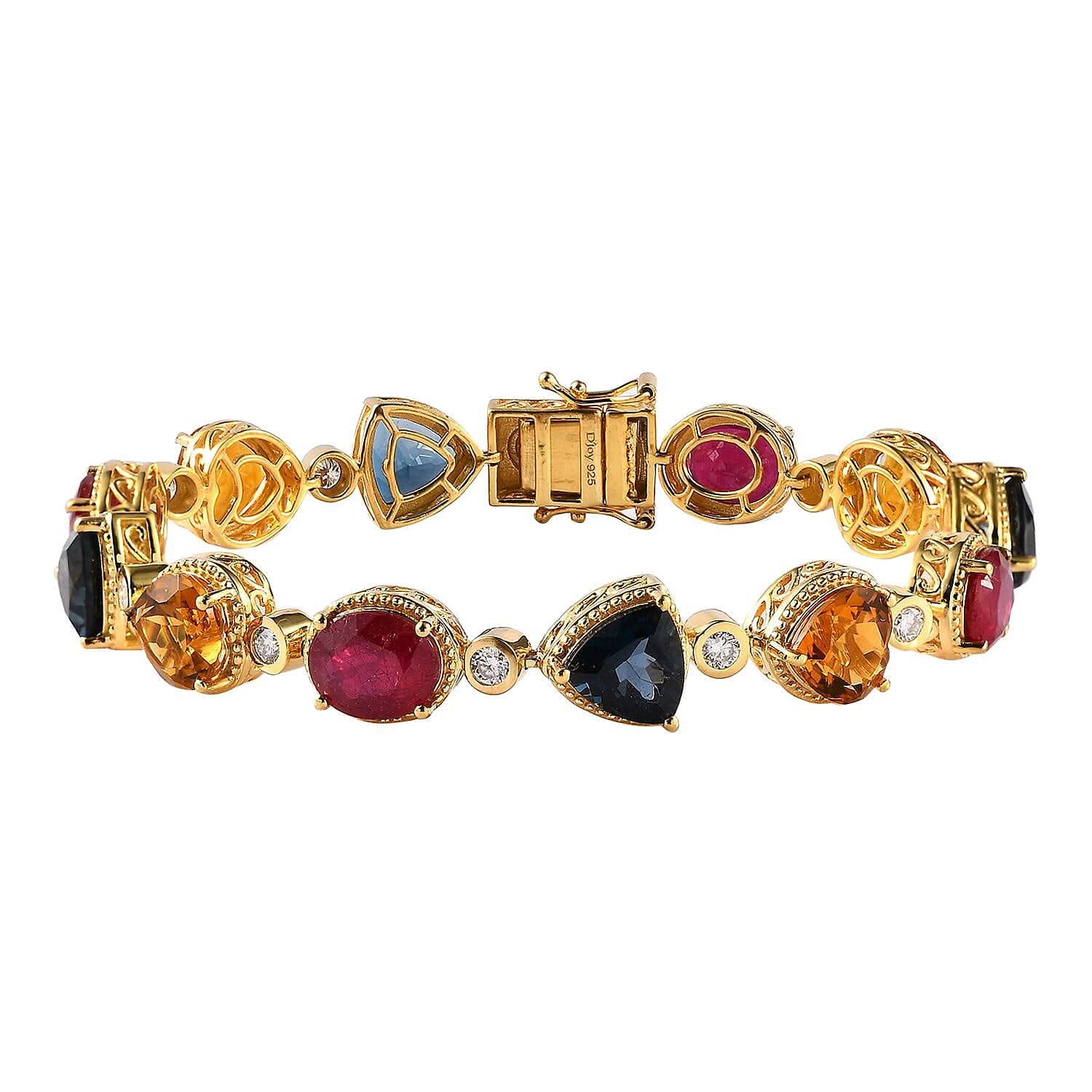 Multi Gemstone Bracelet in Vermeil Yellow Gold Over Sterling Silver (8.00 In) 38.00 ctw