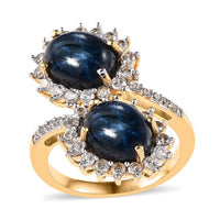 Blue Star Sapphire (DF), White Zircon Bypass Ring in Vermeil YG Over Sterling Silver (Size 6.0) 7.80 ctw