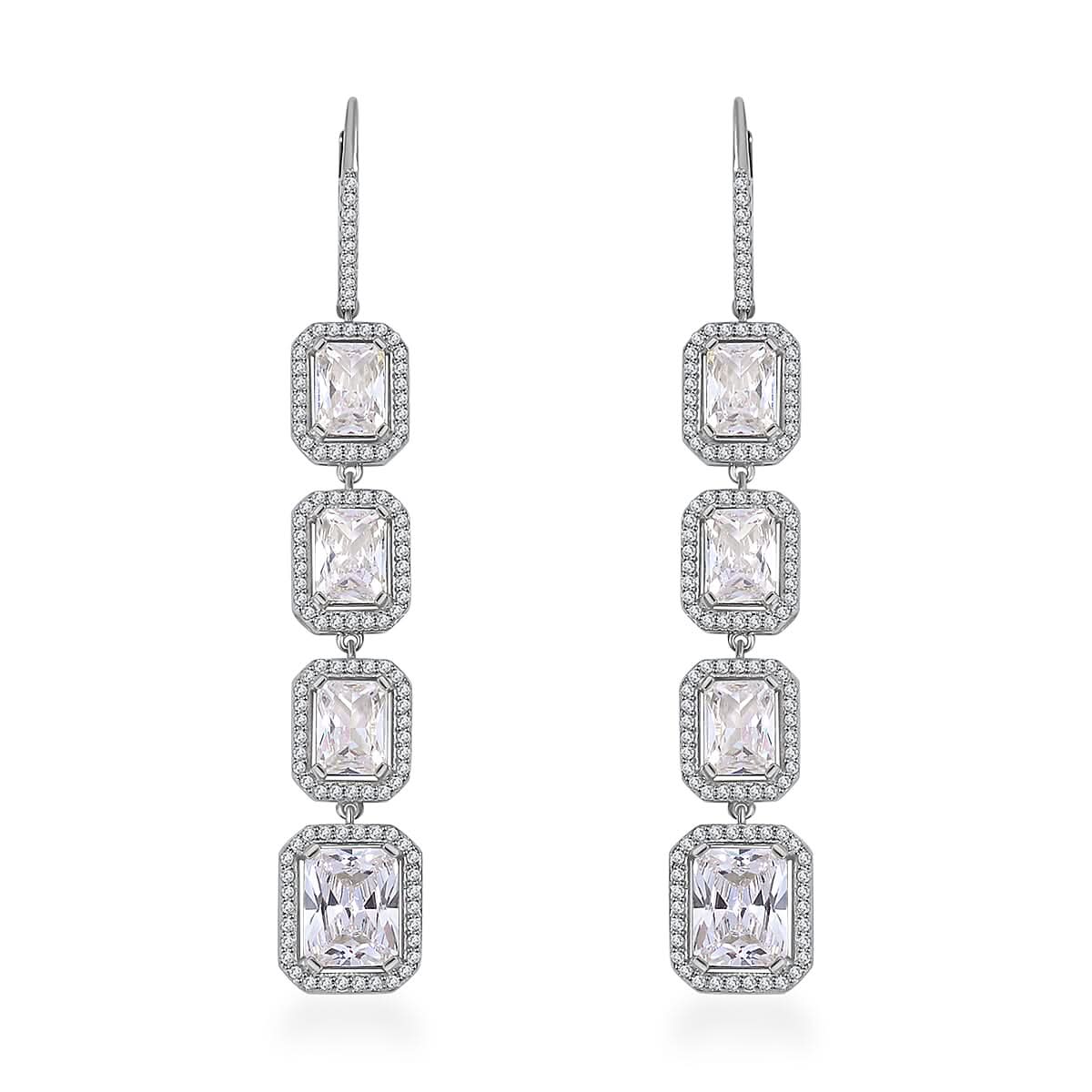 Lustro Stella Finest CZ Dangle Earrings in Rhodium Over Sterling Silver 30.10 ctw