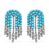 Sleeping Beauty Turquoise and White Zircon Chandelier Statement Earrings in Platinum Over Sterling Silver 17.35 ctw