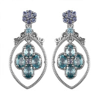 Blue Zircon and Tanzanite Earrings in Platinum Over Sterling Silver 6.50 ctw