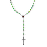 Doorbuster Green Magic Color Glass Cross Pendant Necklace (34 Inches) in Silvertone