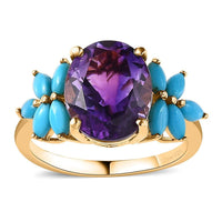 Premium Mashamba Amethyst and Sleeping Beauty Turquoise Ring in Vermeil Yellow Gold Over Sterling Silver (Size 10.0) 4.25 ctw