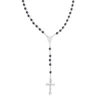 Black Hematite Cross Pendant with Beaded Necklace 26 Inches in Silvertone 180.00 ctw