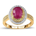Luxoro 14K Yellow Gold AAA Montepuez Ruby, Natural Yellow and White Diamond (I2 - I3) (0.35 cts) Double Halo Ring (Size 9.0) 1.90 ctw - Sticky add to cart bar