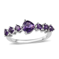 Premium Mashamba Amethyst Heart 7 Stone Ring in Platinum Over Sterling Silver (Size 10.0) 1.35 ctw